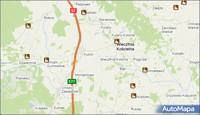 mapa Wieczfnia-Kolonia, Wieczfnia-Kolonia na mapie Targeo