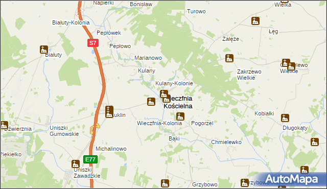 mapa Wieczfnia Kościelna, Wieczfnia Kościelna na mapie Targeo