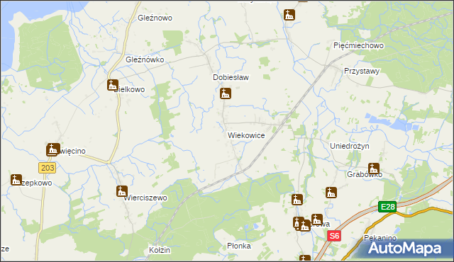 mapa Wiekowice gmina Darłowo, Wiekowice gmina Darłowo na mapie Targeo