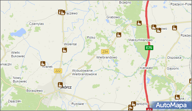 mapa Wielbrandowo, Wielbrandowo na mapie Targeo