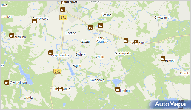mapa Wiele gmina Barwice, Wiele gmina Barwice na mapie Targeo