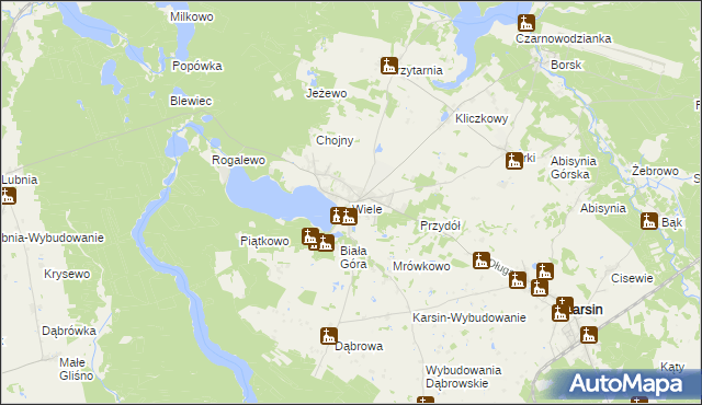 mapa Wiele gmina Karsin, Wiele gmina Karsin na mapie Targeo