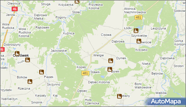 mapa Wielgie gmina Ostrówek, Wielgie gmina Ostrówek na mapie Targeo