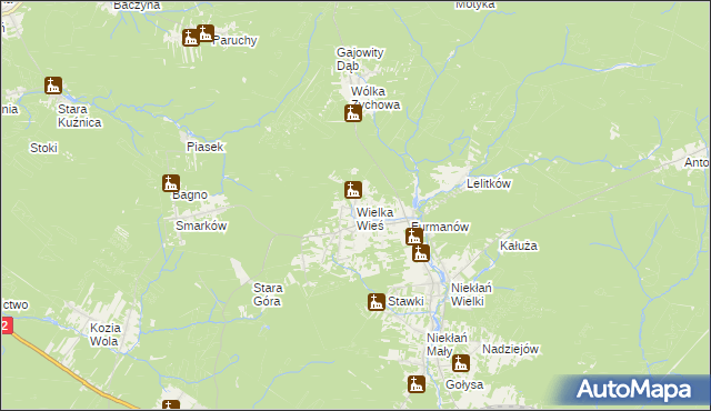 mapa Wielka Wieś gmina Stąporków, Wielka Wieś gmina Stąporków na mapie Targeo