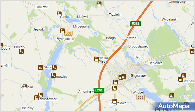 mapa Wielka Wieś gmina Stęszew, Wielka Wieś gmina Stęszew na mapie Targeo