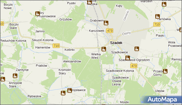 mapa Wielka Wieś gmina Szadek, Wielka Wieś gmina Szadek na mapie Targeo