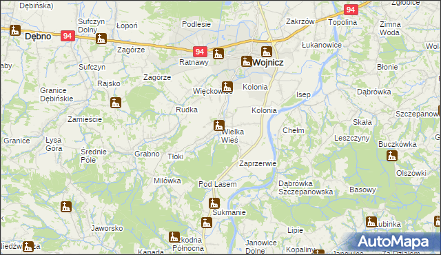 mapa Wielka Wieś gmina Wojnicz, Wielka Wieś gmina Wojnicz na mapie Targeo