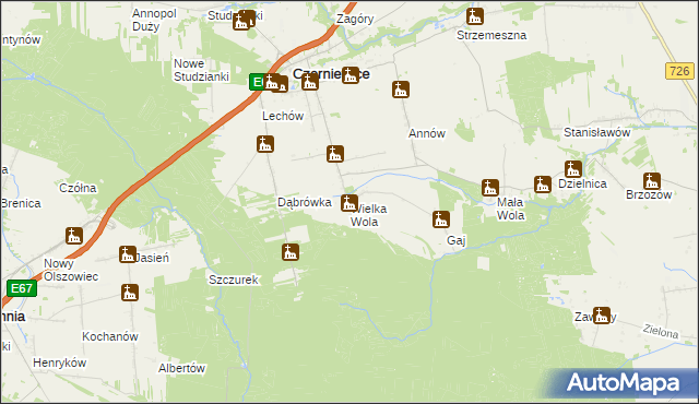 mapa Wielka Wola gmina Czerniewice, Wielka Wola gmina Czerniewice na mapie Targeo