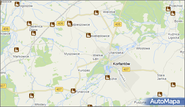 mapa Wielkie Łąki, Wielkie Łąki na mapie Targeo