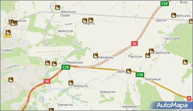 mapa Wielogłowy gmina Damnica, Wielogłowy gmina Damnica na mapie Targeo