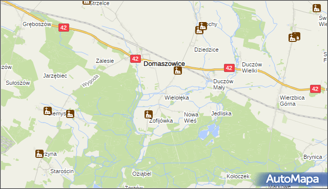 mapa Wielołęka gmina Domaszowice, Wielołęka gmina Domaszowice na mapie Targeo