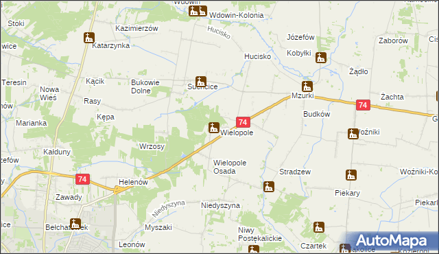 mapa Wielopole gmina Bełchatów, Wielopole gmina Bełchatów na mapie Targeo