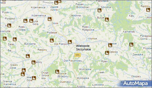 mapa Wielopole Skrzyńskie, Wielopole Skrzyńskie na mapie Targeo