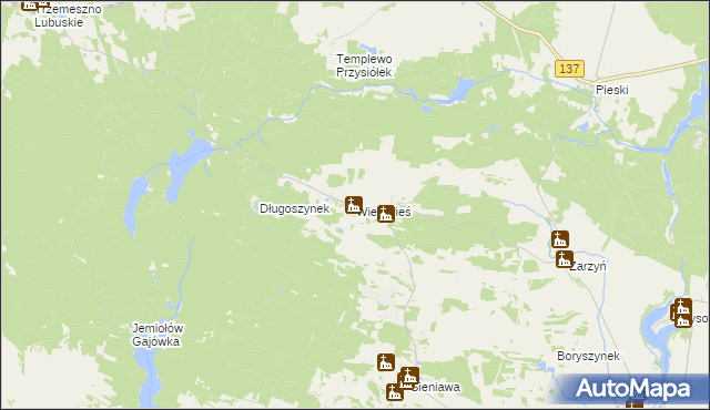 mapa Wielowieś gmina Sulęcin, Wielowieś gmina Sulęcin na mapie Targeo