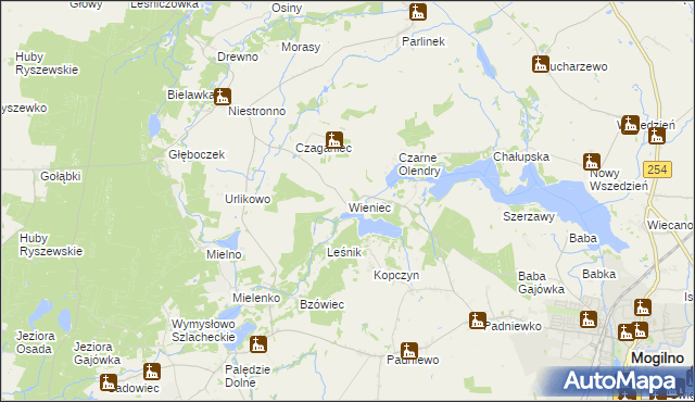 mapa Wieniec gmina Mogilno, Wieniec gmina Mogilno na mapie Targeo