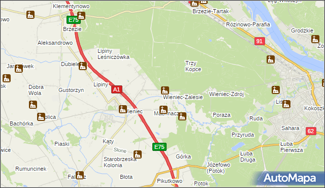 mapa Wieniec-Zalesie, Wieniec-Zalesie na mapie Targeo