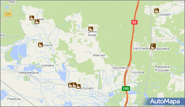 mapa Wiercień gmina Lubin, Wiercień gmina Lubin na mapie Targeo