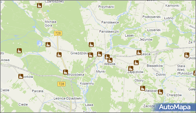 mapa Wierna Rzeka, Wierna Rzeka na mapie Targeo