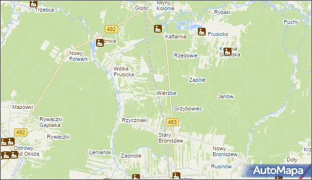 mapa Wierzba gmina Nowa Brzeźnica, Wierzba gmina Nowa Brzeźnica na mapie Targeo