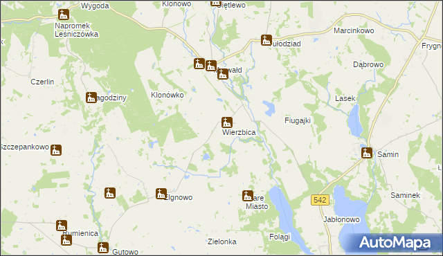 mapa Wierzbica gmina Dąbrówno, Wierzbica gmina Dąbrówno na mapie Targeo