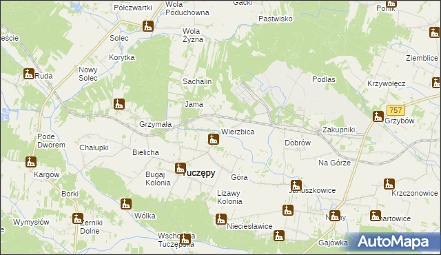 mapa Wierzbica gmina Tuczępy, Wierzbica gmina Tuczępy na mapie Targeo