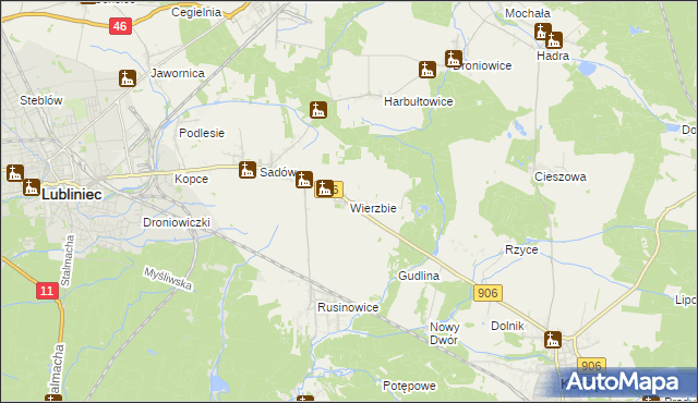 mapa Wierzbie gmina Koszęcin, Wierzbie gmina Koszęcin na mapie Targeo