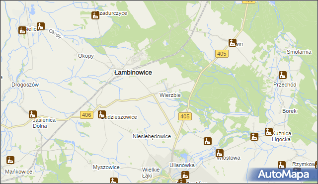 mapa Wierzbie gmina Łambinowice, Wierzbie gmina Łambinowice na mapie Targeo