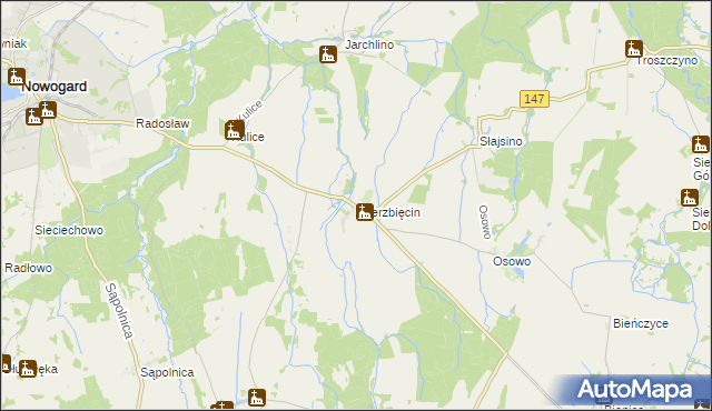 mapa Wierzbięcin gmina Nowogard, Wierzbięcin gmina Nowogard na mapie Targeo