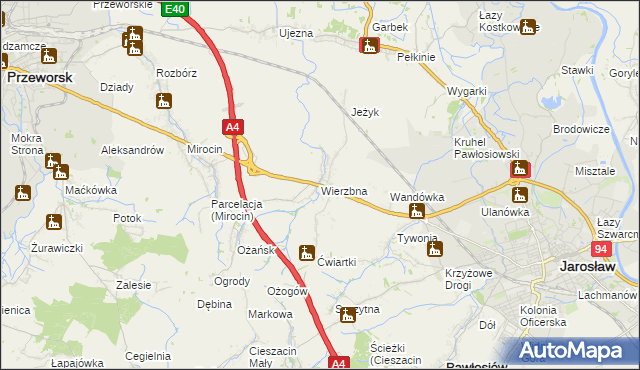 mapa Wierzbna gmina Pawłosiów, Wierzbna gmina Pawłosiów na mapie Targeo