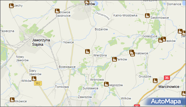 mapa Wierzbna gmina Żarów, Wierzbna gmina Żarów na mapie Targeo