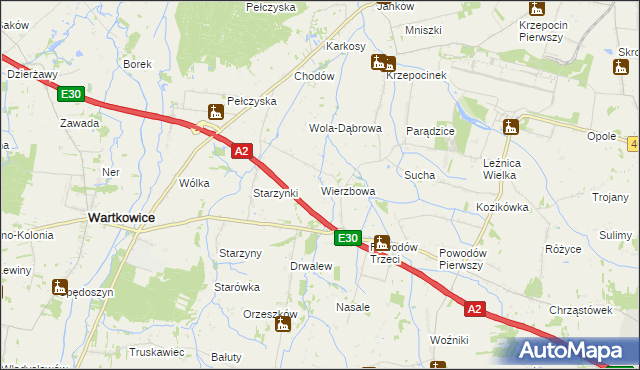 mapa Wierzbowa gmina Wartkowice, Wierzbowa gmina Wartkowice na mapie Targeo