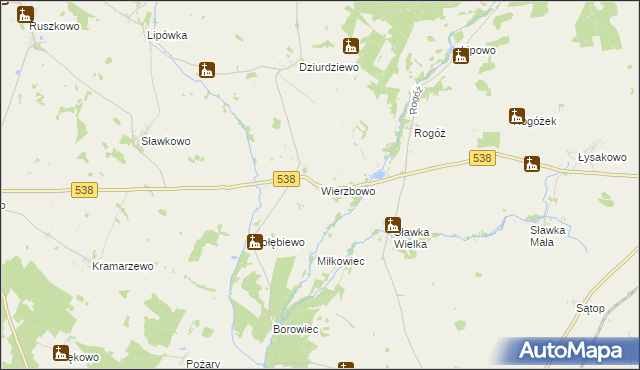 mapa Wierzbowo gmina Kozłowo, Wierzbowo gmina Kozłowo na mapie Targeo