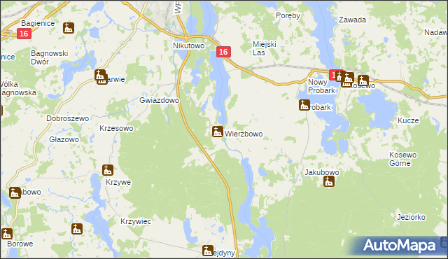 mapa Wierzbowo gmina Mrągowo, Wierzbowo gmina Mrągowo na mapie Targeo