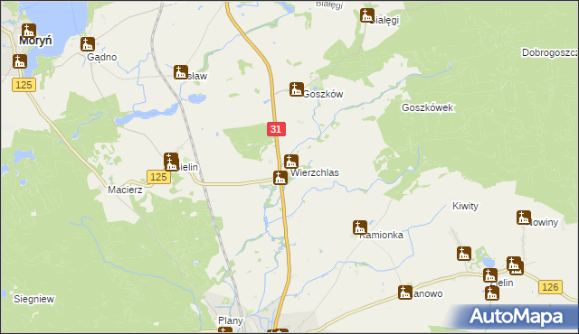 mapa Wierzchlas gmina Mieszkowice, Wierzchlas gmina Mieszkowice na mapie Targeo