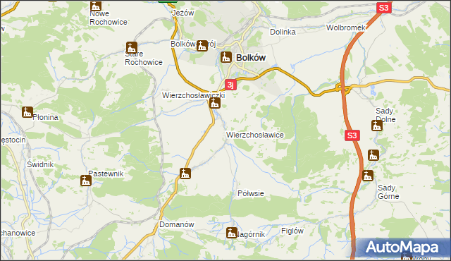 mapa Wierzchosławice gmina Bolków, Wierzchosławice gmina Bolków na mapie Targeo