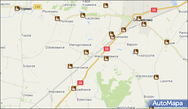 mapa Wierzchosławice gmina Gniewkowo, Wierzchosławice gmina Gniewkowo na mapie Targeo