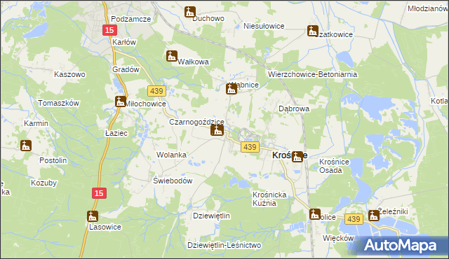 mapa Wierzchowice gmina Krośnice, Wierzchowice gmina Krośnice na mapie Targeo