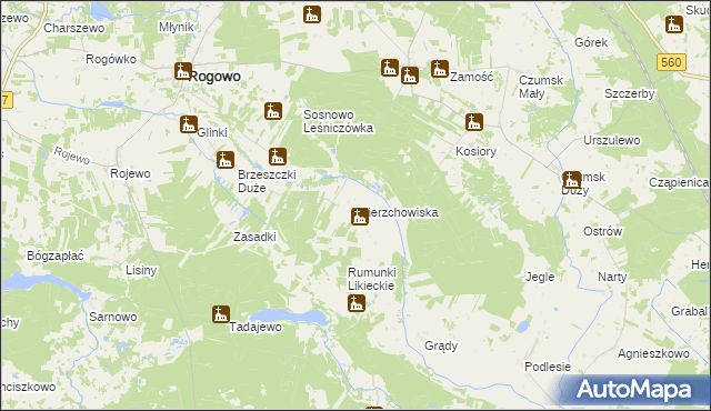 mapa Wierzchowiska gmina Rogowo, Wierzchowiska gmina Rogowo na mapie Targeo