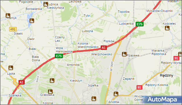 mapa Wierzchowisko gmina Mykanów, Wierzchowisko gmina Mykanów na mapie Targeo