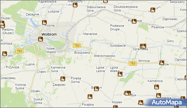 mapa Wierzchowisko gmina Wolbrom, Wierzchowisko gmina Wolbrom na mapie Targeo