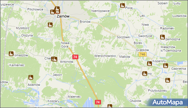 mapa Wierzchowisko gmina Żarnów, Wierzchowisko gmina Żarnów na mapie Targeo