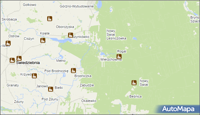 mapa Wierzchownia gmina Górzno, Wierzchownia gmina Górzno na mapie Targeo