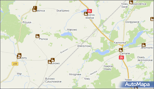 mapa Wierzchowo gmina Człuchów, Wierzchowo gmina Człuchów na mapie Targeo