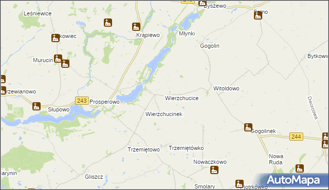 mapa Wierzchucice gmina Sicienko, Wierzchucice gmina Sicienko na mapie Targeo