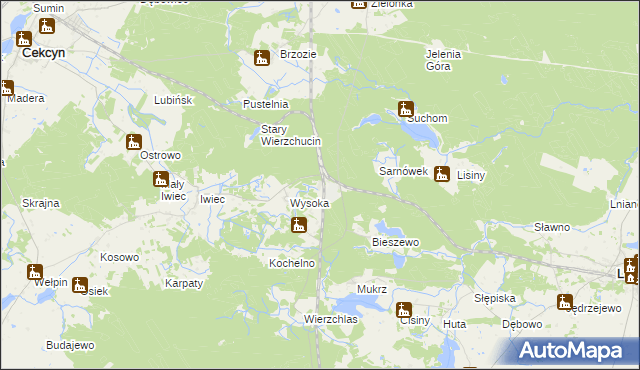 mapa Wierzchucin gmina Cekcyn, Wierzchucin gmina Cekcyn na mapie Targeo