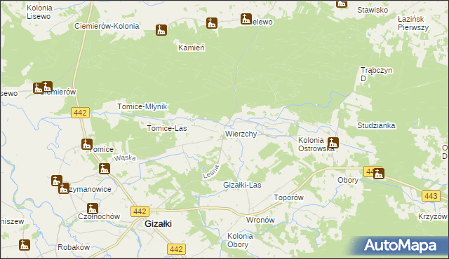 mapa Wierzchy gmina Gizałki, Wierzchy gmina Gizałki na mapie Targeo