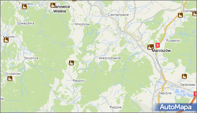 mapa Wieściszowice, Wieściszowice na mapie Targeo
