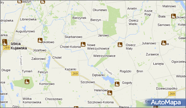 mapa Wietrzychowice gmina Izbica Kujawska, Wietrzychowice gmina Izbica Kujawska na mapie Targeo