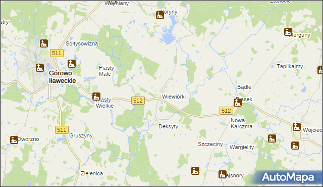 mapa Wiewiórki gmina Górowo Iławeckie, Wiewiórki gmina Górowo Iławeckie na mapie Targeo