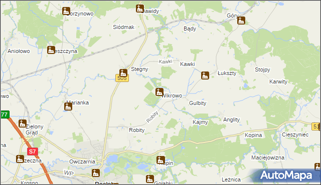 mapa Wikrowo gmina Pasłęk, Wikrowo gmina Pasłęk na mapie Targeo